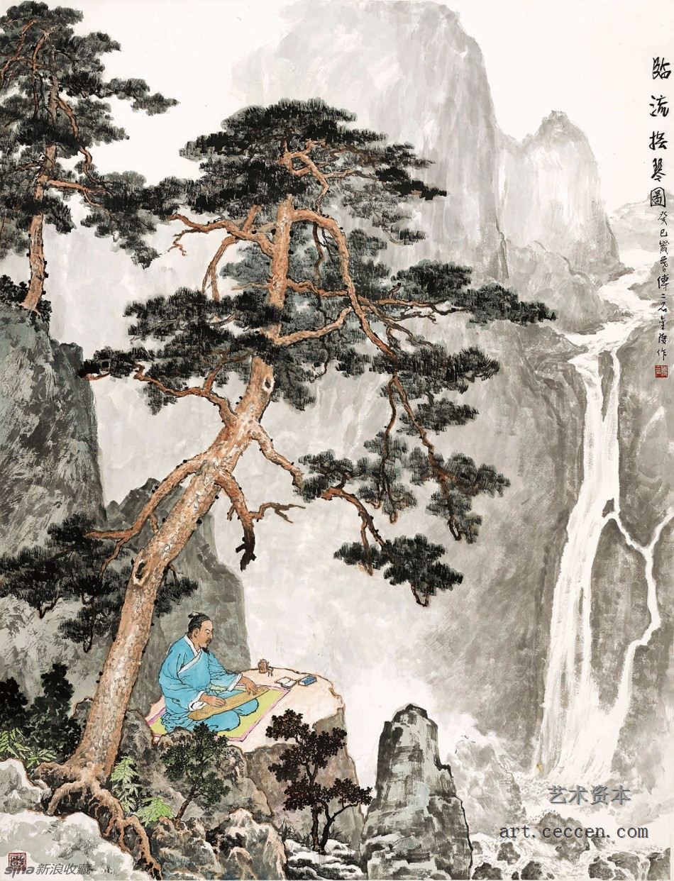 临流抚琴图 144cm×111cm 2013年